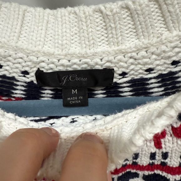 J. Crew Medium thick sweater Nordic fair isle red white navy ski patterned - Picture 2 of 5